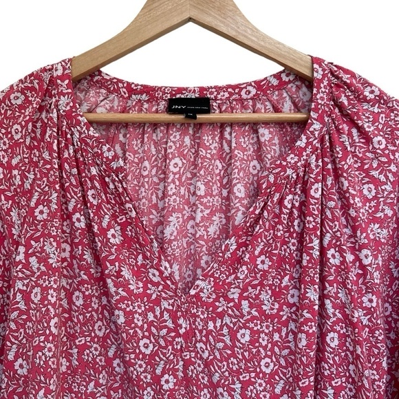 Jones New York Pink Prairie Flowy Summer Top White Flowers, 1X - Picture 2 of 10